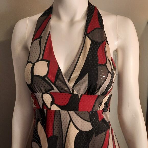 Hot Choco Halter Dress sz Large Low Cut Plunge V Neck Sequin Party Holiday Prom - Picture 2 of 10